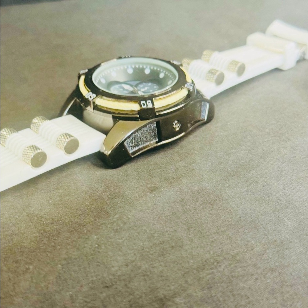 White Strap Sport Watch with Black & Gold Case - Picture 11 of 12